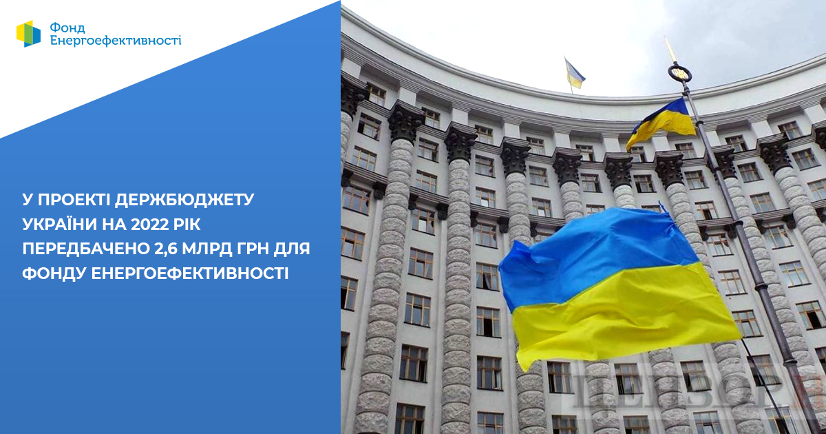 У проекті держбюджету України на 2022 рік передбачено 2,6 млрд грн для Фонду енергоефективності