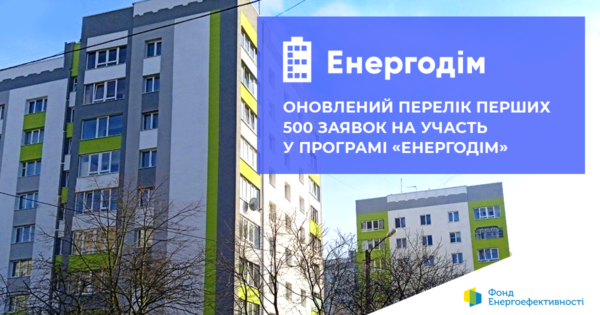 Оновлений перелік перших 500 заявок на участь у Програмі «Енергодім»